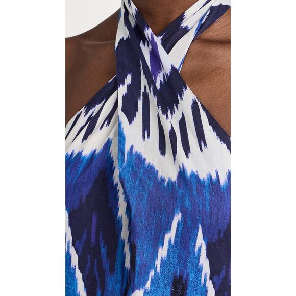 Ro's Garden Henrietta Halter Tie Midi Dress Blue Ikat Cotton Tiered Tuckernuck - Picture 6 of 8